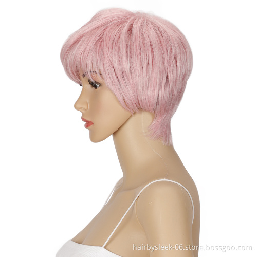Princess Pink color Hair Wig High Temperature 10 inches finger short Pixie Cut Synthetic Wigs Heat Resistant synthetic hair wigs